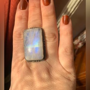 Rainbow Moonstone Adjustable Sterling Silver ring